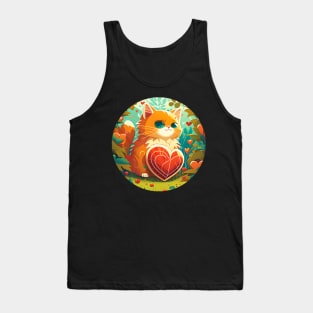 Orange Cat Heart In The Garden - Love Cats Tank Top